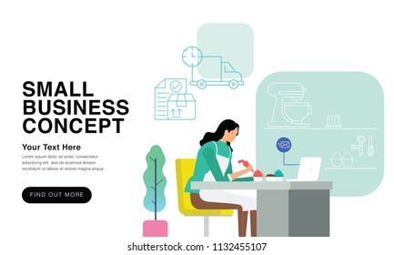 Small Business Concept 2018 - New Trends And Modern Minimalism Style With Colour Transition. Can Use For Web, Landing Page, Infographics, Editorial, Commercial Use And Others. Vector.