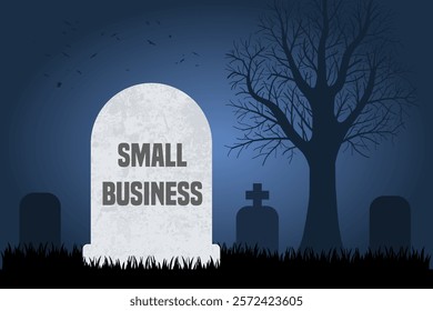 Small business is dead. Grave concept symbolizing failing family businesses taken over by corporations.