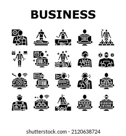 Small Business Entrepreneur Job Icons Set Vector. Vacation Host And Coder, Candy Seller Pet Sitter, Interior Designer Personal Assistant Small Business Occupation Glyph Pictograms Black Illustrations