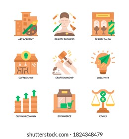 Los iconos de las pequeñas empresas establecen un estilo plano