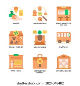 Small business icons set flat style