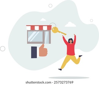 Small business key to success, open new shop, start new business or company, entrepreneur or SME, growing or increase product sale concept.flat characters.