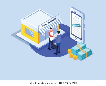 Small Business Loan Online Isometric 3d Vector Concept For Banner, Website, Illustration, Landing Page, Flyer, Etc.