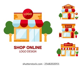 Small Business Logo Set. Mini Market Facades for Local Shop Branding in Modern Flat Design