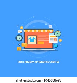 Small business optimization - Local business strategy - eCommerce marketing flat vector concept with icons