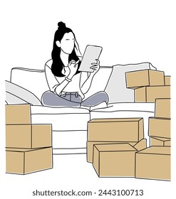 Small business owners packaging orders vector art.