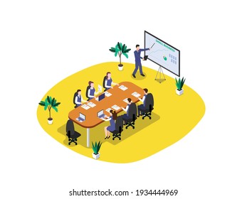 Small business people meeting 3D isometric vector concept for banner, website, illustration, landing page, flyer, etc