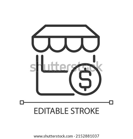 Small business pixel perfect linear icon. Micro enterprise. E commerce. Commercial property. Thin line illustration. Contour symbol. Vector outline drawing. Editable stroke. Arial font used