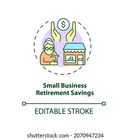 Small Business Retirement Savings Concept Icon. Simplified Employer Pension Abstract Idea Thin Line Illustration. Pension Plan For Business. Vector Isolated Outline Color Drawing. Editable Stroke