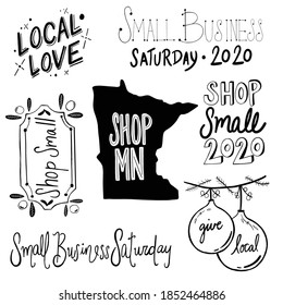 small business saturday 2020 vector icons hand lettered set for virtual promotions deals social media and minneapolis business owners saint paul minnesota show some local love with cute hand lettering
