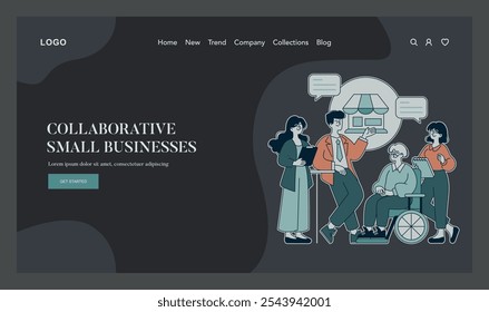 Small Business Saturday concept. Illustration of entrepreneurs discussing strategies, promoting local commerce and community spirit. Vector illustration.