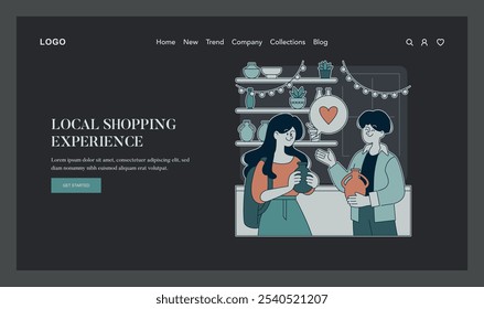 Small Business Saturday concept. Shoppers enjoy a cozy boutique experience, supporting local commerce. Community, connection, economic growth. Vector illustration.