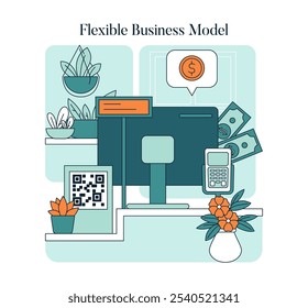 Small Business Saturday concept. Support for local shops with modern payment options and adaptive strategies. Community commerce encouragement. Vector illustration.