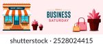 Small business saturday, november 25. Vector illustration of small business saturday. With shop, shopping bags and potted plants. Best for banner, poster, card and background design.