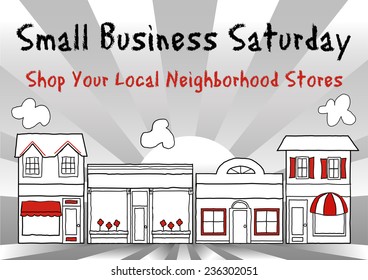 Small Business Saturday USA Promotes Shopping At Local Neighborhood Stores And Neighborhood Shops. American Event On Saturday After Thanksgiving Holiday. Gray And Red Ray Background. 