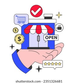 Small business. Starting and developing a new start-up or local business. Independent enterpreneurship, business planning and managing. Flat vector Illustration