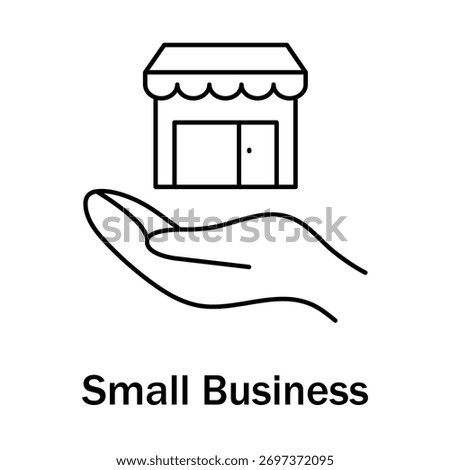 Small Business Support Icon - Local Economy - Hand Shop - Entrepreneurship - Outline Vector