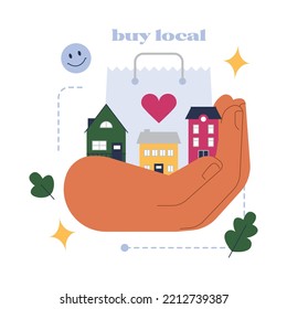 Small business support and protection. Local business investing and development. Buy local, shop local idea. Flat vector illustration