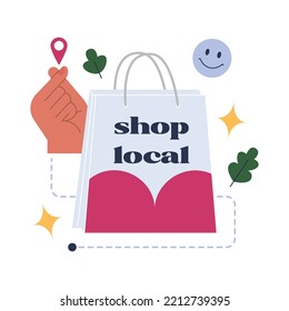 Small business support and protection. Local business investing and development. Buy local, shop local idea. Flat vector illustration