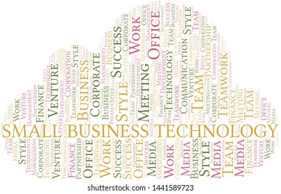 Small Business Technology word cloud. Collage made with text only.