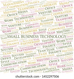 Small Business Technology word cloud. Collage made with text only.