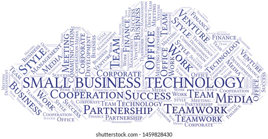 Small Business Technology word cloud. Collage made with text only.