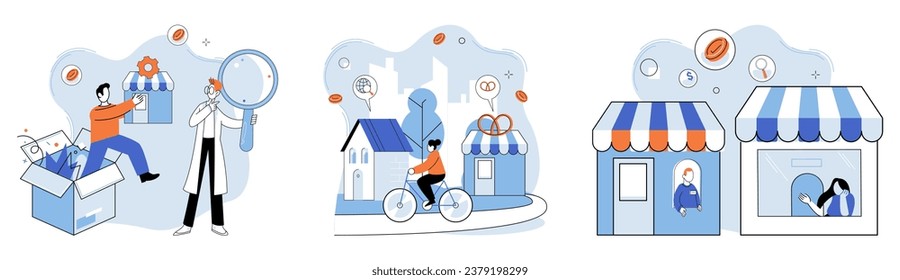 Small business. Vector illustration. Small businesses thrive when they embrace innovation and adapt to evolving market trends Small businesses must understand dynamics market and consumer behavior