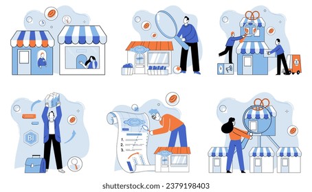 Small business. Vector illustration. The finance and economy landscape influences small businesses strategies and resource allocation Small businesses thrive when they embrace innovation and adapt