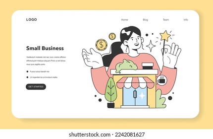 Small business web banner or landing page. Positive aspects about starting and developing a new start-up, local business. Independent business potential for growth. Flat Vector Illustration