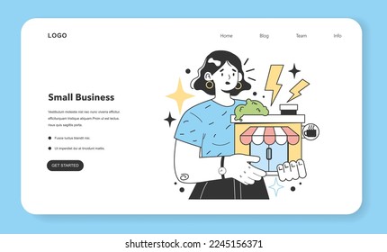 Small business web banner or landing page. Fears and concerns about starting and developing a new start-up, local business. Potential failure and difficulties. Flat Vector Illustration