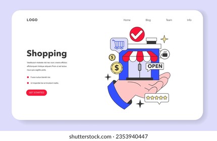 Small business web banner or landing page. Starting and developing a new start-up or local business. Independent enterpreneurship, business planning and managing. Flat vector Illustration