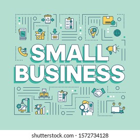 Small business word concepts banner. Little enterprises. Startup launch. Commercial activity. Presentation, website. Isolated lettering typography idea with linear icons. Vector outline illustration