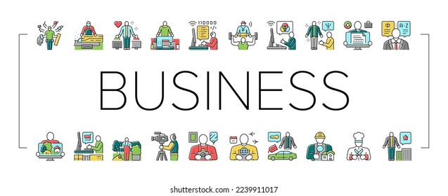 Small Business Worker Occupation Icons Set Vector. Personal Chef And Photographer, Home Inspector And Car Detailing Specialist, Property Manager And Translator Small Business Color Illustrations