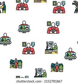 Small Business Worker Occupation Vector Seamless Pattern Thin Line Illustration