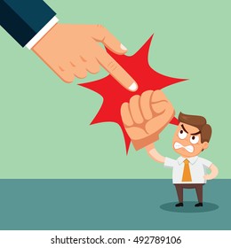 Small businessmen against big businessman, vector illustration cartoon