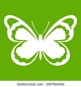 Small butterfly icon white isolated on green background. Vector illustration