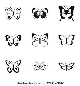 Small butterfly icons set. Simple set of 9 small butterfly vector icons for web isolated on white background