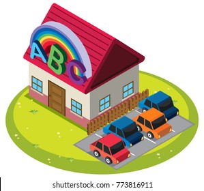 Small cabin with carpark illustration