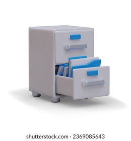 Small cabinet for business document secret. Data storage and filing cabinet concept. File archive and organization service. Vector illustration in blue colors in 3d style