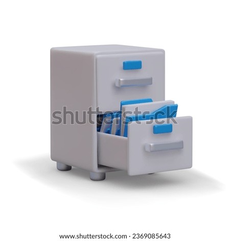 Small cabinet for business document secret. Data storage and filing cabinet concept. File archive and organization service. Vector illustration in blue colors in 3d style