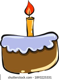 Torta pequeña con vela , ilustración, vector sobre fondo blanco