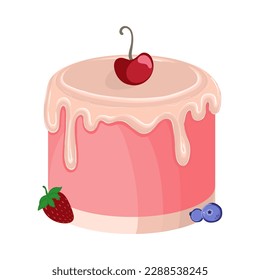 Small cake or pastry topped with a cherry or cherry filling. Vector illustration