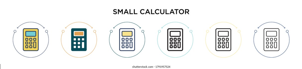 Small calculator icon in filled, thin line, outline and stroke style. Vector illustration of two colored and black small calculator vector icons designs can be used for mobile, ui, web