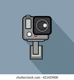 small camera and video record illustration, vector. GoPro is a brand of high-definition personal cameras, often used in extreme action video photography.
