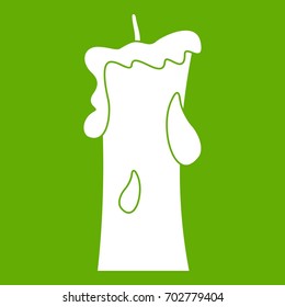 Small candle icon white isolated on green background. Vector illustration