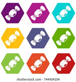 Small candy icon set many color hexahedron isolated on white vector illustration