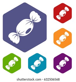 Small candy icons set hexagon isolated vector illustration