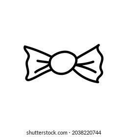 Small candy in a paper wrapper. Single element of sweet set. Doodle vector illustration for greeting cards, posters, stickers and seasonal design.