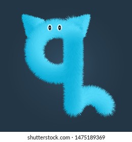 Small cap letter q fluffy logo isolated. Alphabet vector image