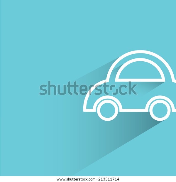 small\
car, blue background, flat and shadow theme\
design